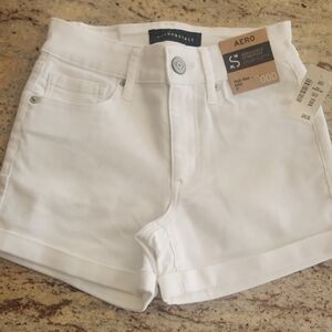 Aeropostale White Jean Shorts High-Waisted Cuffed Hem